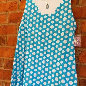 J Khaki Sheath Dress Kids Girls Medium Aqua White Polka Dot